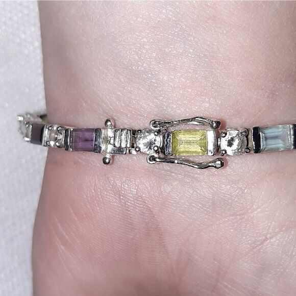 Sterling tennis bracelet with multicolored stones - Picture 6 of 9